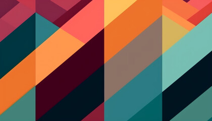 Fototapete - Simple minimalist retro color trendy background and abstract colorful wallpaper. Artistic digital art geometric line stripe and wave, element and design material. Generative AI technology.