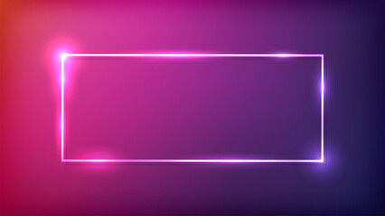 Neon rectangular frame with shining effects