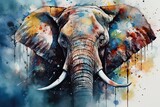 Fototapeta Krajobraz - elephant in the zoo, abstract watercolor painting, generative AI