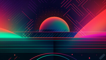 Fototapete - Simple minimalist futuristic trendy background abstract colorful wallpaper and backdrop. Digital art geometric line stripe bar element design material. circle abstract. Generative AI technology.