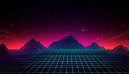 Fototapete - Simple minimalist retro color trendy background abstract colorful wallpaper and backdrop. Artistic digital art rendering, glimpse of panoramic mountain wave. Generative AI technology.