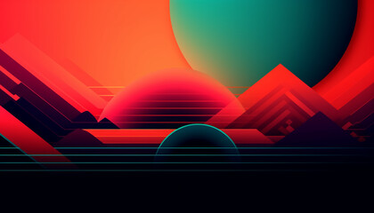 Fototapete - Simple minimalist retro color trendy background abstract colorful wallpaper and backdrop. Artistic digital art rendering, glimpse of panoramic mountain wave. Generative AI technology.
