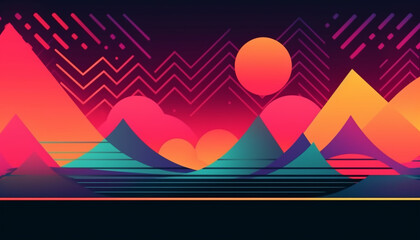 Fototapete - Simple minimalist retro color trendy background abstract colorful wallpaper and backdrop. Artistic digital art rendering, glimpse of panoramic mountain wave. Generative AI technology.