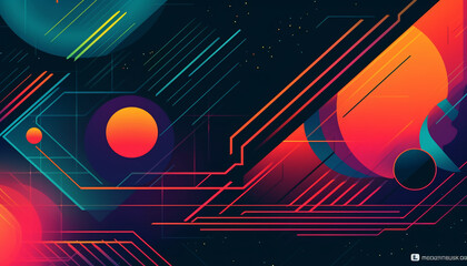 Fototapete - Simple minimalist futuristic trendy background abstract colorful wallpaper and backdrop. Digital art geometric line stripe bar element design material. circle abstract. Generative AI technology.