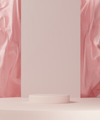 Wall Mural - Cosmetic product display podium and pink fabric folds decoration background 3d rendering