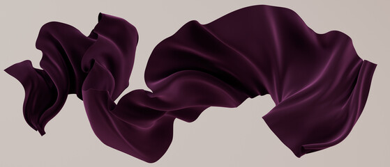 Wall Mural - Velvet flying scarf fashion background 3d rendering. Fabric abstract isolated design element