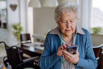 Portrait of senior woman with the smartphone.