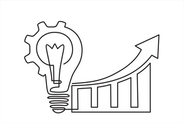 Poster - continuous line drawing of gears, lights idea and graph.Continuous line drawing. Startup business. Vector illustration. Isolated on white background. 