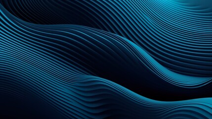 Leinwandbilder - Abstract background with dark blue curved waves with flowing stripes. Elegant wallpaper with soft dynamic effect for business template. Horizontal illustration for banner design. Generative AI.