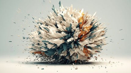 Poster - Abstract background with colorful explosion of cloud. Round burst figure with flying splashes, fragments, different pieces, sharp particles. Horizontal illustration for banner design. Generative AI.