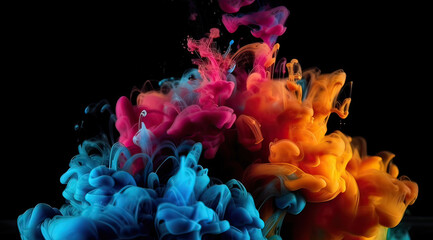 Poster - Rainbow of colors. Colors explosion. Ink in water isolated on black background. Generative AI.