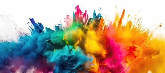 Poster - Rainbow of colors. Colors explosion. Ink in water isolated on white background. Generative AI.