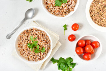 Canvas Print - Buckwheat porridge in white bowl