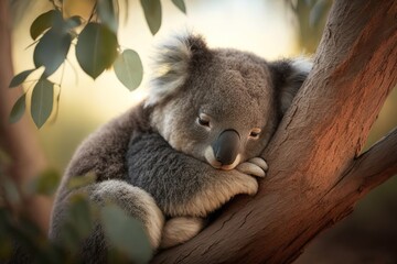 Wall Mural - This is a koala from Perth, Australia, lounging on a tree. Generative AI