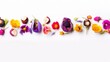 Beautiful Easter banner with spring flowers and colorful quail eggs over white background Generative AI