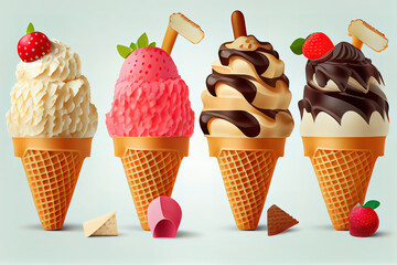 Wall Mural - A vector of ice creams with many flavours. Generative Ai