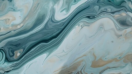  Modern Abstract Artwork - Blue and Green Marble with Flowing Lines Created using Generative AI