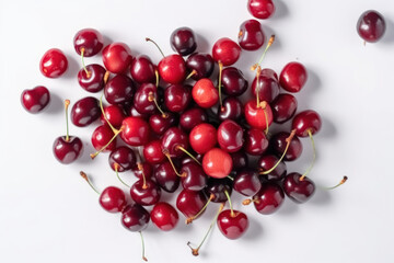 Wall Mural - Cherry, top down view of a bunch of cherries, generative ai, Fresh tasty fruit