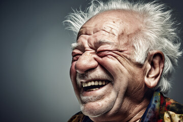 Portrait of an old man laughing. Generative AI.