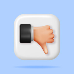 Poster - 3D Thumbs Down Hand Gesture Isolated. Render Dislike Hand Button Symbols. Customer Rating or Vote. Disagree, Lousy or Bad Icon. Cartoon Fingers Gestures. Vector Illustration