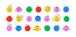 © Dedraw Studio - Colorful cartoon character face circle illustration set. Funny people faces doing diverse gesture and mood expression in trendy cartoon style. Social media reaction sticker, children drawing concept.