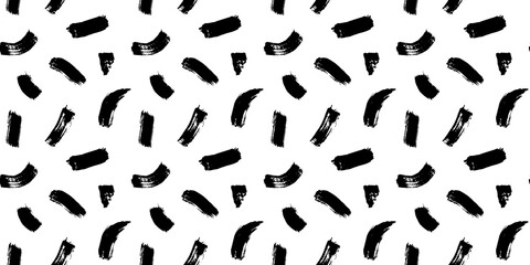 Wall Mural - Black and white abstract  stroke painting seamless pattern illustration. Modern paint line background in monochrome color. Messy graffiti sketch wallpaper print, rough hand drawn texture.