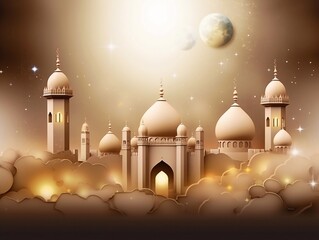 Wall Mural - Paper style islamic background ramadan background golden color islamic mosque background generative ai