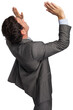 Businessman standing with arms pressing up