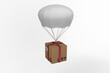 Graphic image of 3D parachute carrying cardboard box