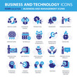 © makyzz - Business and management icon set. Icons for leadership, teamwork, job and work, statistics, analytics and advertising. Flat vector illustration. Blue icon for business collection