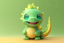 Adorable Colorful Baby Dragon Childish Style Generated In 3d With Soft Pastel Colors Background.