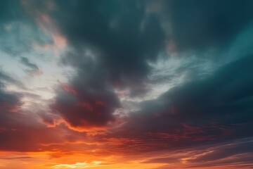 Wall Mural - abstract nature sky and skyline photo, in the style of colorful turbulence, dark orange and dark cyan