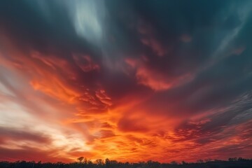 Wall Mural - abstract nature sky and skyline photo, in the style of colorful turbulence, dark orange and dark cyan