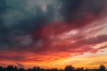 Wall Mural - abstract nature sky and skyline photo, in the style of colorful turbulence, dark orange and dark cyan