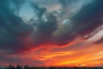 Wall Mural - abstract nature sky and skyline photo, in the style of colorful turbulence, dark orange and dark cyan