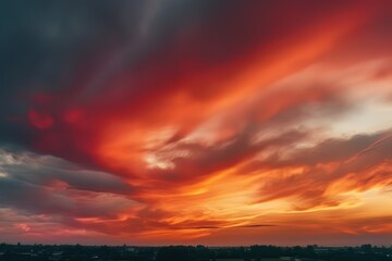 Wall Mural - the sunset is above a field, in the style of colorful turbulence, dark turquoise and red