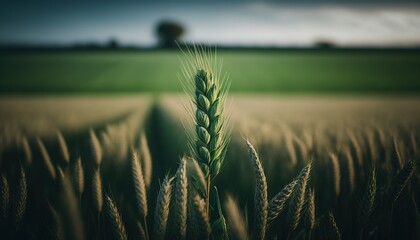 Sticker - Pan horizontally over a field of green wheat at sunrise. Generative AI