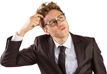 Canvas Print - Young geeky businessman scratching his head