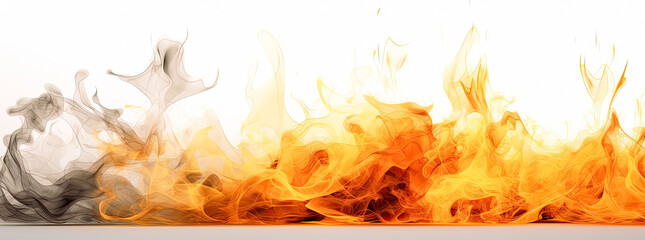 Canvas Print - Fire flames on white background, panoramic scale. Generative Ai.