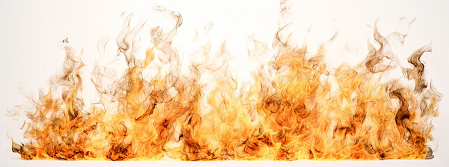 Canvas Print - Fire flames on white background, panoramic scale. Generative Ai.
