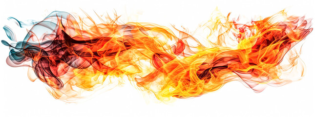 Wall Mural - fire flames on white background, panoramic scale. generative ai.
