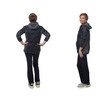 back and side view  same woman clothing in sportswear and onorak on white background