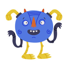 Poster - Funny Blue Monster Head with Long Arms Vector Illustration