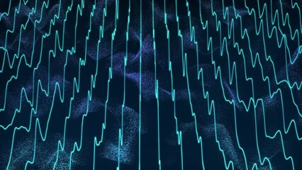 Poster - Digital technology background. Wave of glowing points. Futuristic background for presentation design. 3d rendering. 4k animation