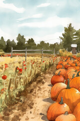 pumpkin patch watercolor, generative ai