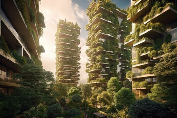 the city of the city with green nature created with Generative AI technology