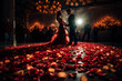 dancing couple prom light and roses on the floor Generative AI