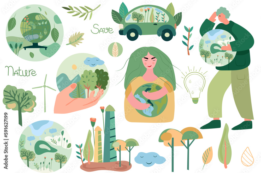 Climate awareness, Earth protection, image with eco friendly components ...