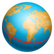 Equator illustration. Red line on globe. Planet Earth