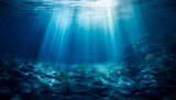 Fototapeta Do akwarium - Underwater light beam background with rays of the sun. Generative Ai.